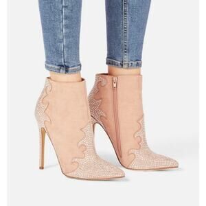 JustFab Pink Blush Southern Girl Rhinestone Stiletto Bootie Size 8